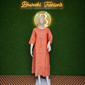 Office Wear Tops ( Coral Orange Printed Kurti)
